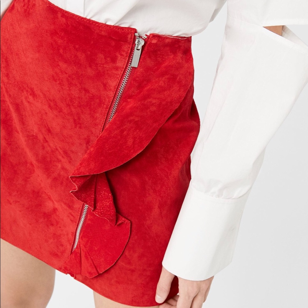 Mango Ruffled Leather Skirt in Red - XS - Picture 3 of 3